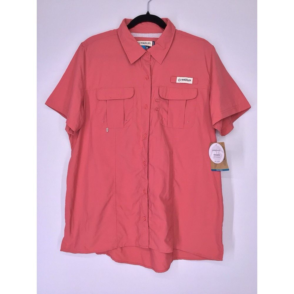 Magellan Women's‎ Shirt Laguna Madre Fish Gear Button-Up Short Sleeve Size XL